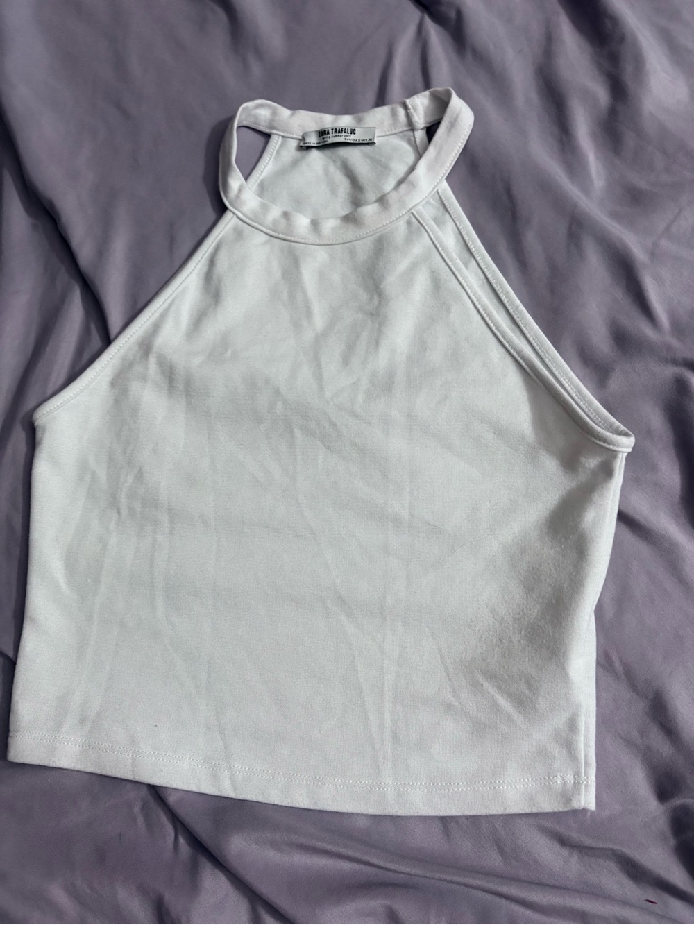 Zara White High-Neck Halter Crop Tank